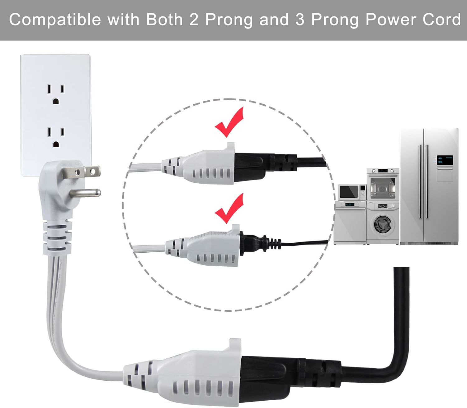 KUNCAN Appliance Power Extension Cord - 3 Prong Flat Wire SPT-3 14 AWG Heavy Duty Male to Female Extender Low Profile Grounded Cable for Major AC Unit, Air Conditioner, Refrigerator (9 Feet)