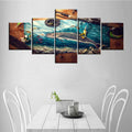 House Decorations Living Room Fishing Tackle Pictures Seascape Fish Paintings Multi Panel Canvas Wall Art Giclee Underwater World Artwork Framed Ready to Hang Poster and Prints Gift(50''Wx24''H)