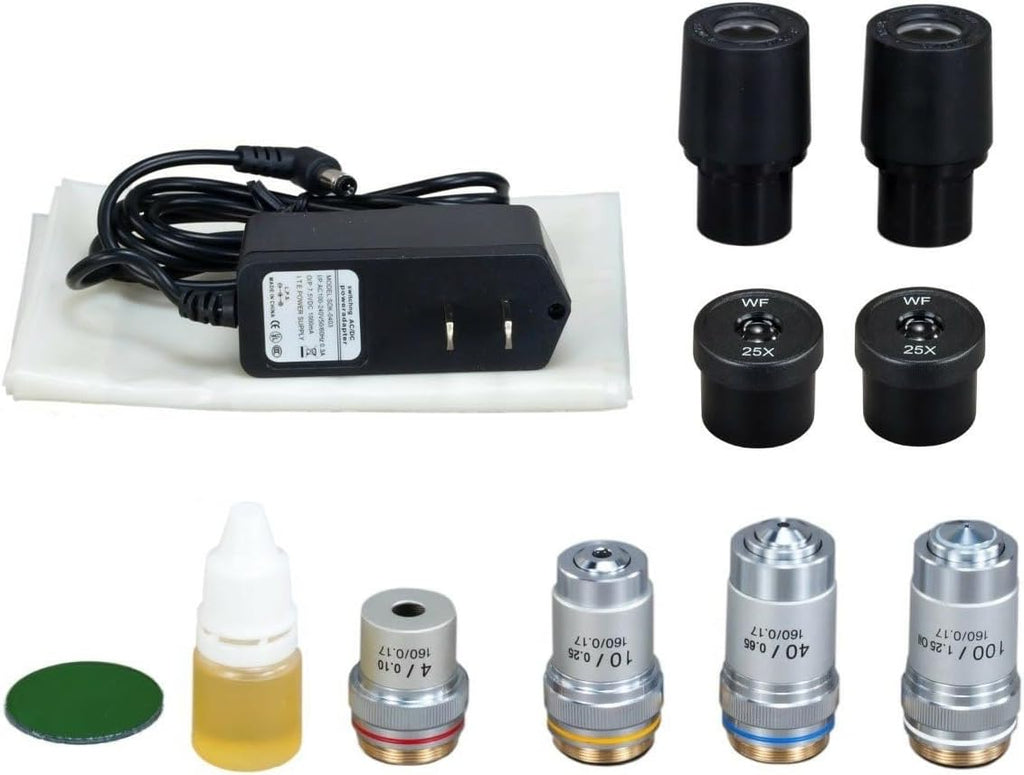 OMAX 40X-2500X Lab Binocular Biological Compound LED Microscope with 3D Mechanical Stage and Coaxial Coarse/Fine Focusing Knob