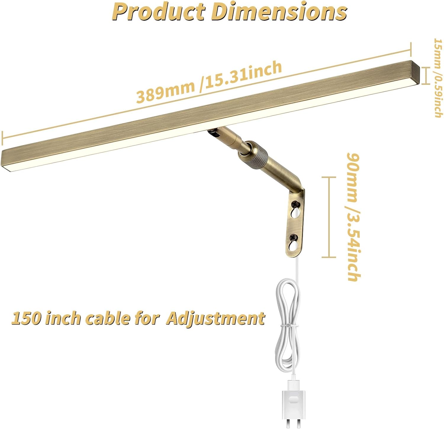 2 Pack LED Picture Lights for Paintings Plug in, 16 Inch 4W Adjustable Art Light Gallery Wall Light for Display Art Work, Antique Brass Finish, CRI90+, 3000K Warm White