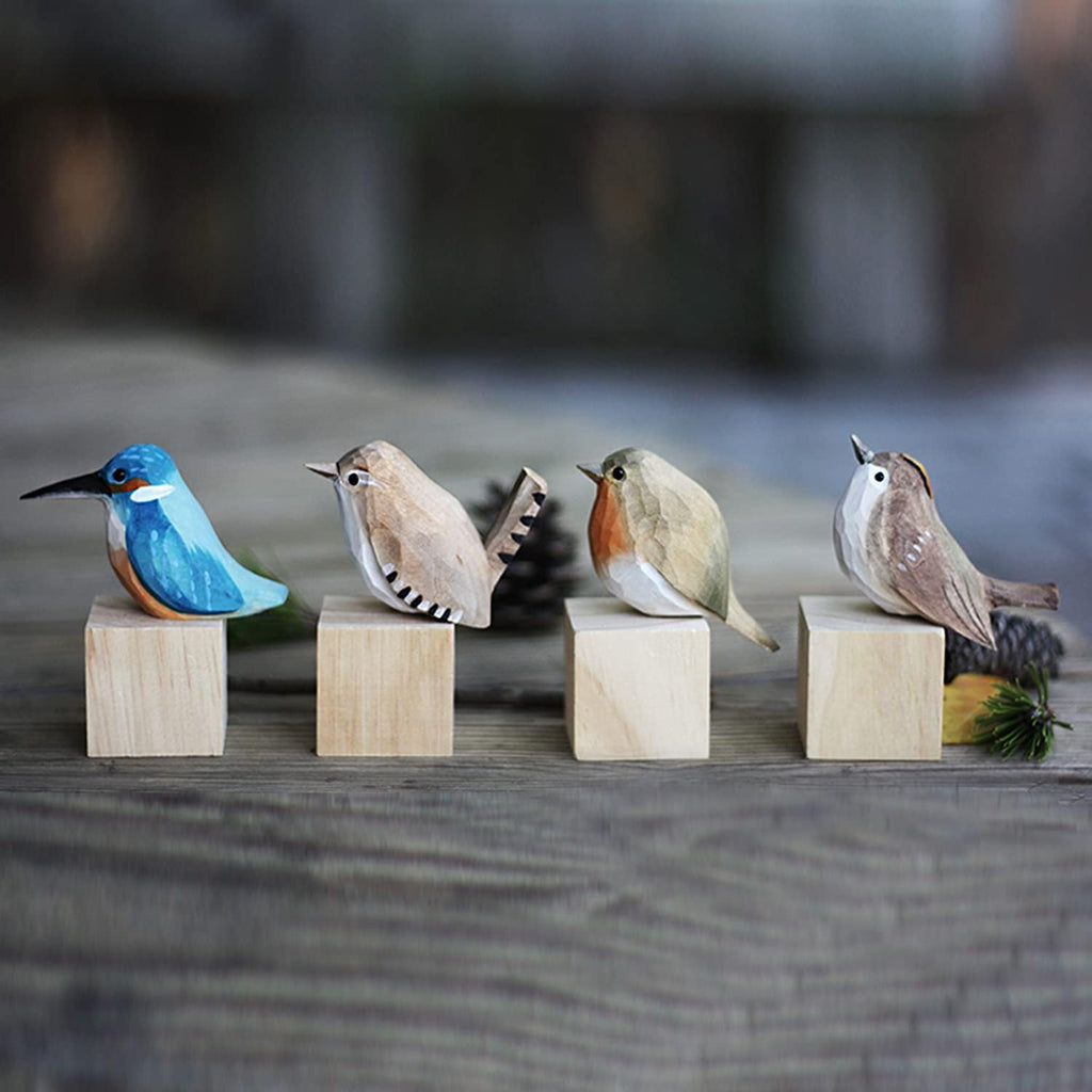 Handmade Wooden Carved Bird Decor Sculpted Hand-Painted Bird Figurines Small Home Decor Bird Statue Shelf Decor BFF Gifts for Bird Lovers (Suit 1)