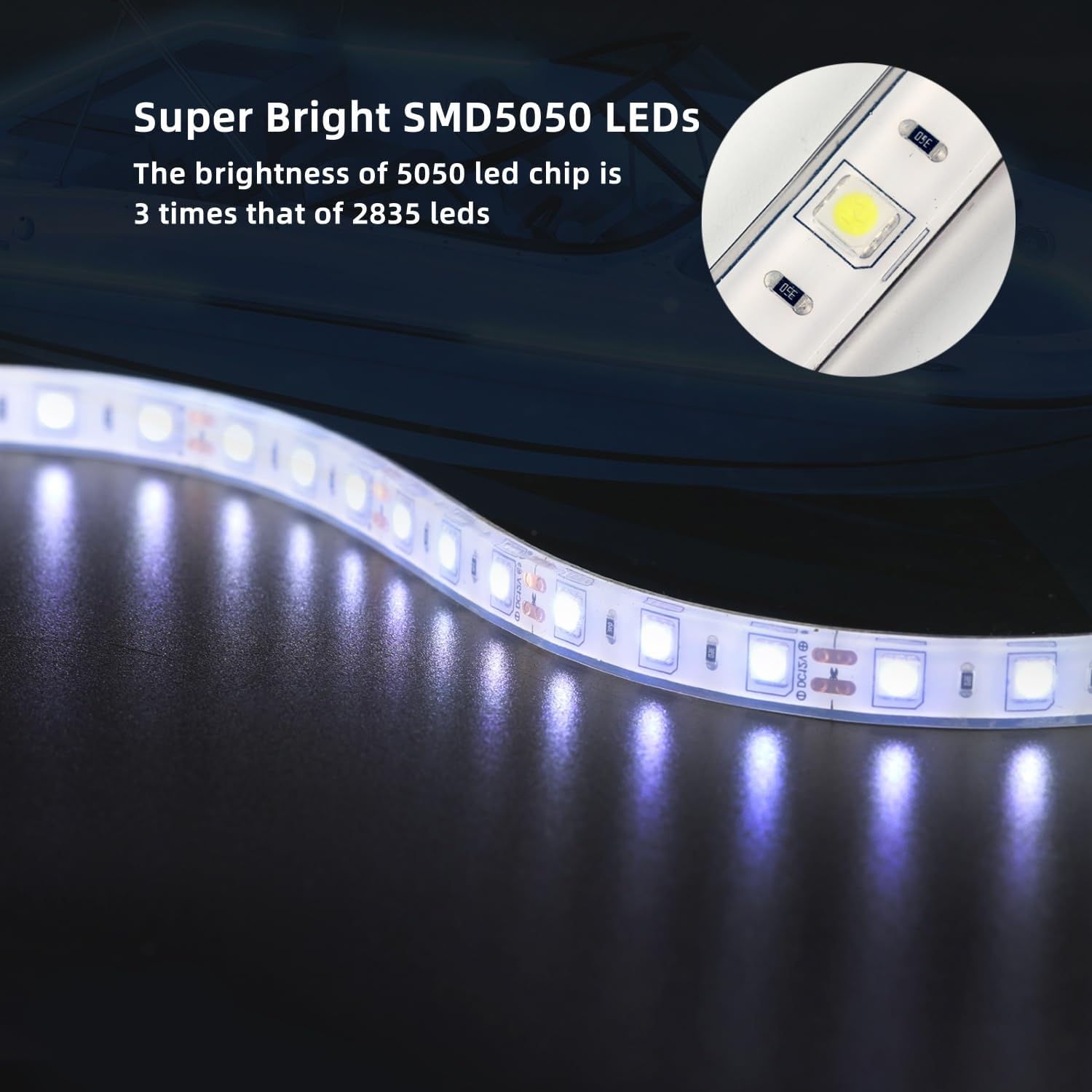 Boat Marine Submersible Led Strip Lights, 4 Pcs 12 Inches 12V Super Bright Boat Interior Lights, IP68 Waterproof Marine Led Strip Lights Night Fishing Lights for Boats, Kayak (White)