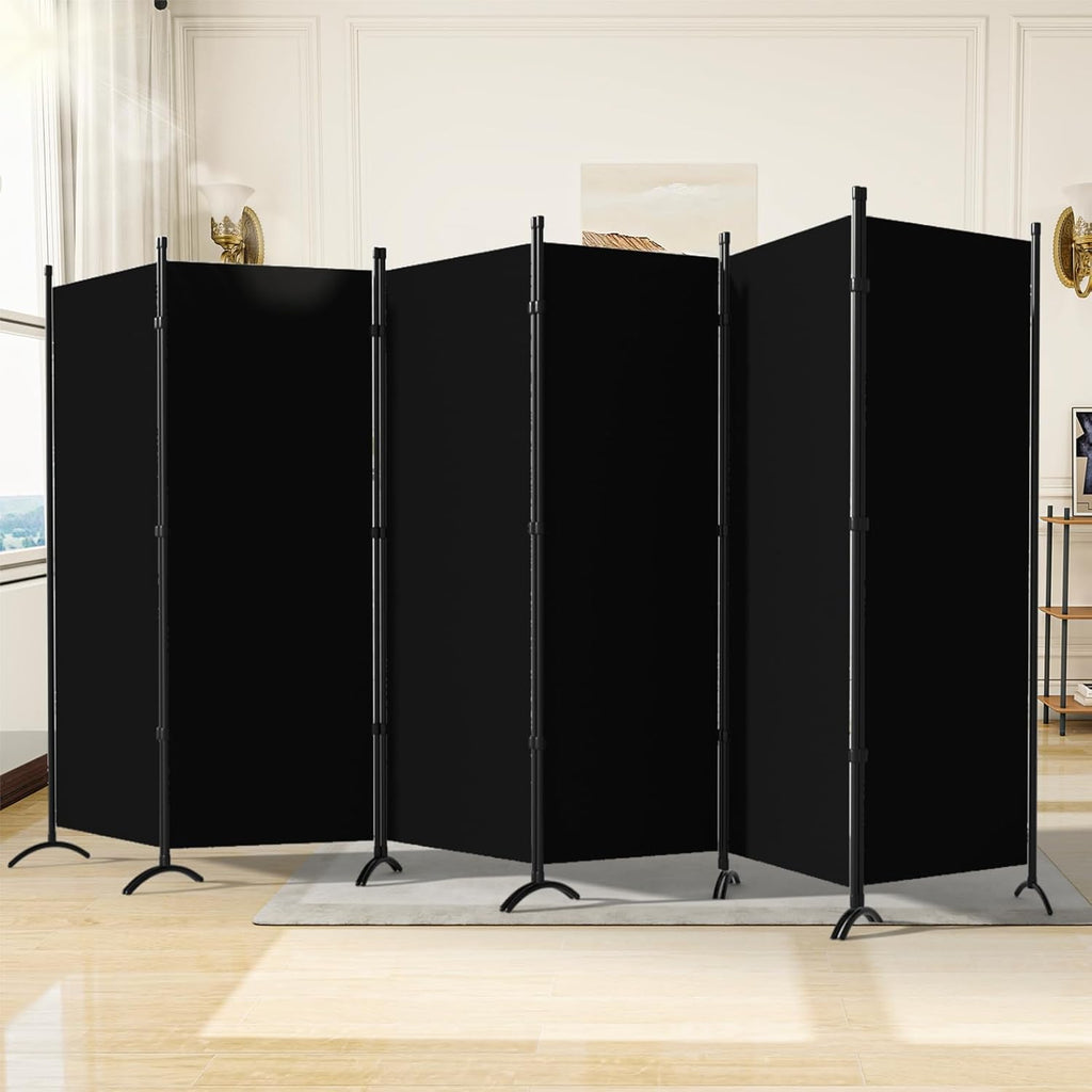 Room Divider, 6 Panel Room Dividers and Folding Privacy Screens, 6FT Partition Room Office Wall Divider for Separation 200" W Fabric, Portable Freestanding Room Divider Wall (Black)