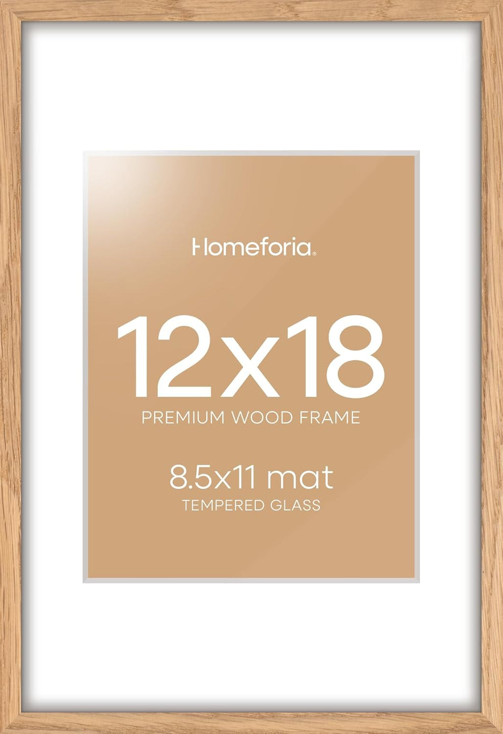 Homeforia 12x17 Picture Frame Natural Wood, High End Oak 12x17 Light Wooden Poster Frame with Mat 10x15, 12 x 17 Frames Matted to 10 x 15 Photo, 17x12 Hanging Frame, Tempered Glass, Wall Kit, Set of 1
