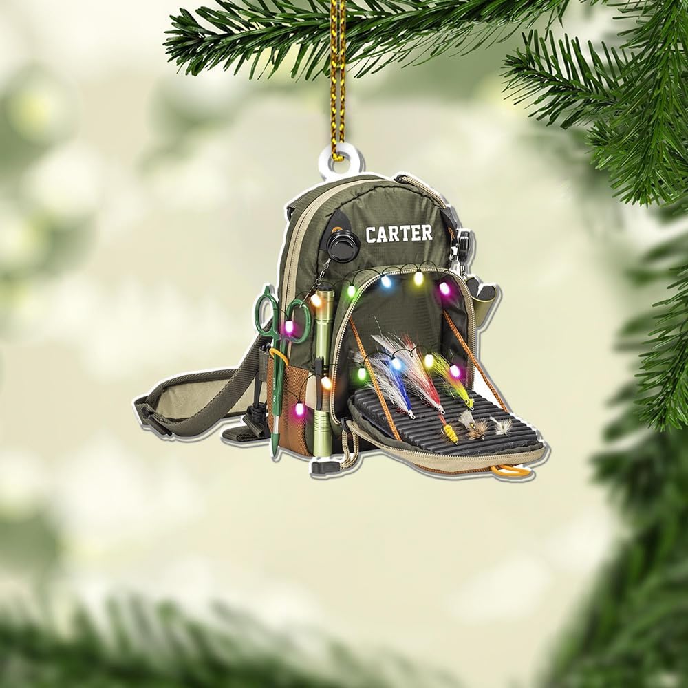 Fishing Tools Box Personalized Fishing Christmas Ornament Fish Ornaments for Christmas Tree Bass Fish Ornaments Fishingman Decor Flat 2D Hanging Tree Fisherman Dad Gift 139