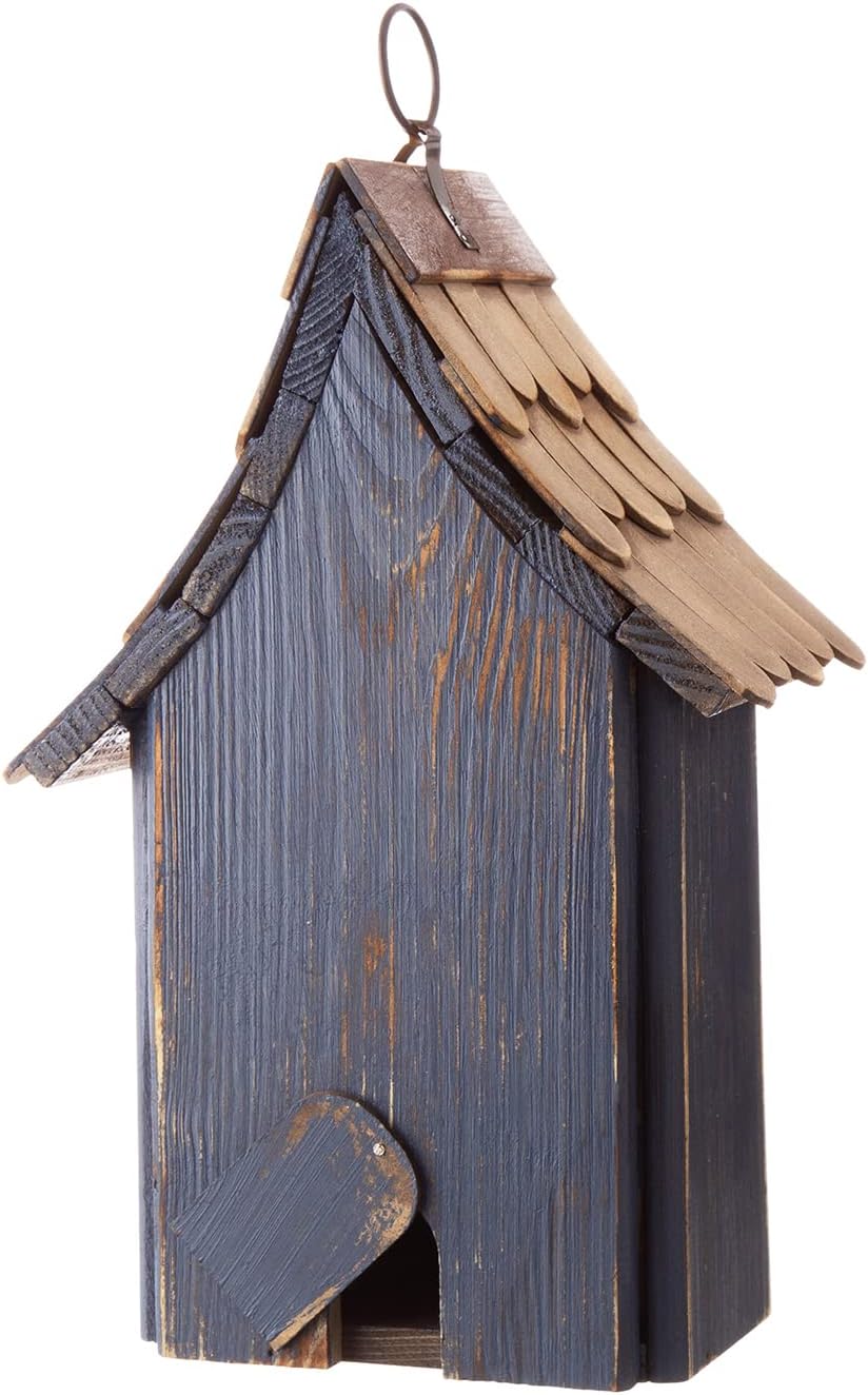 Glitzhome Wooden Patriotic USA Hanging Birdhouse for Outside Garden Bird House with Door Handle
