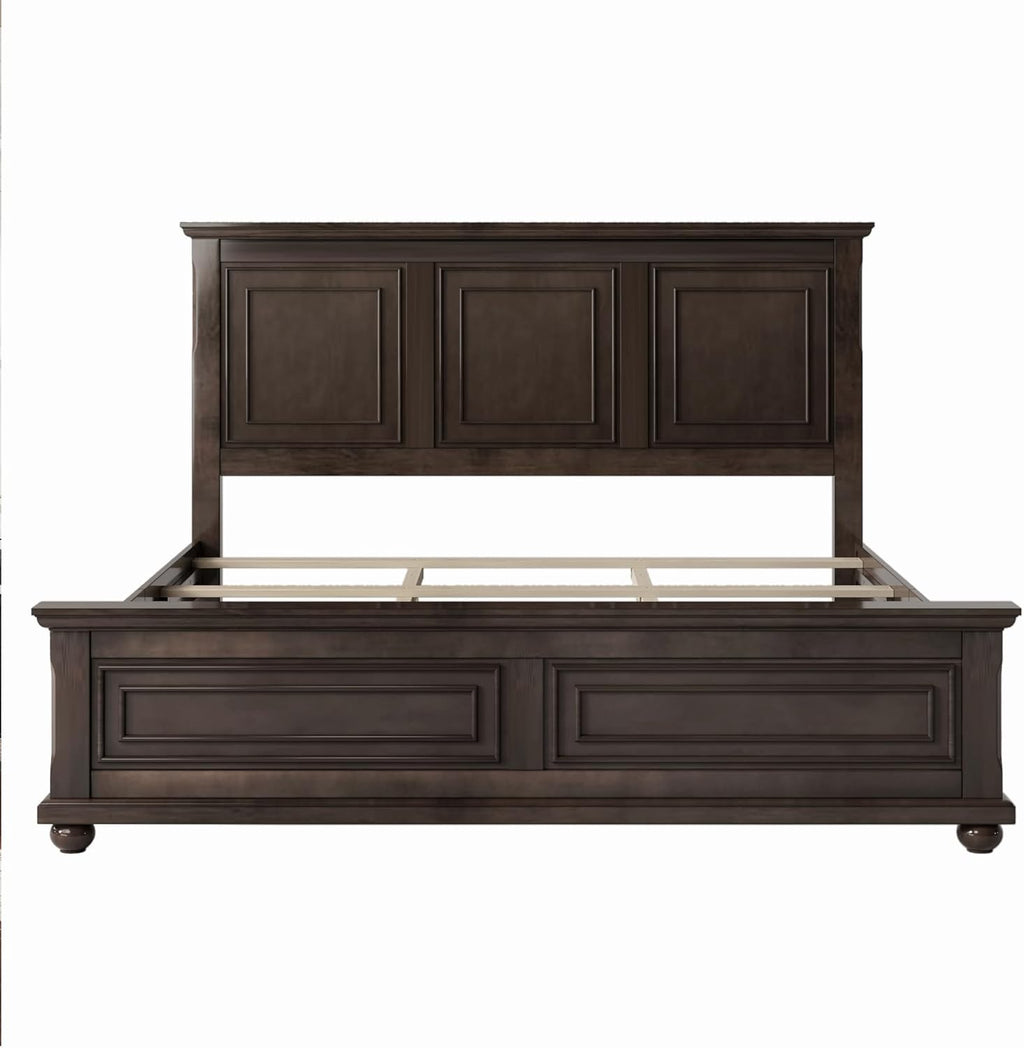Merax Traditional Town Bed Frames and Country Style Pinewood Vintage King Bed, Rich Brown