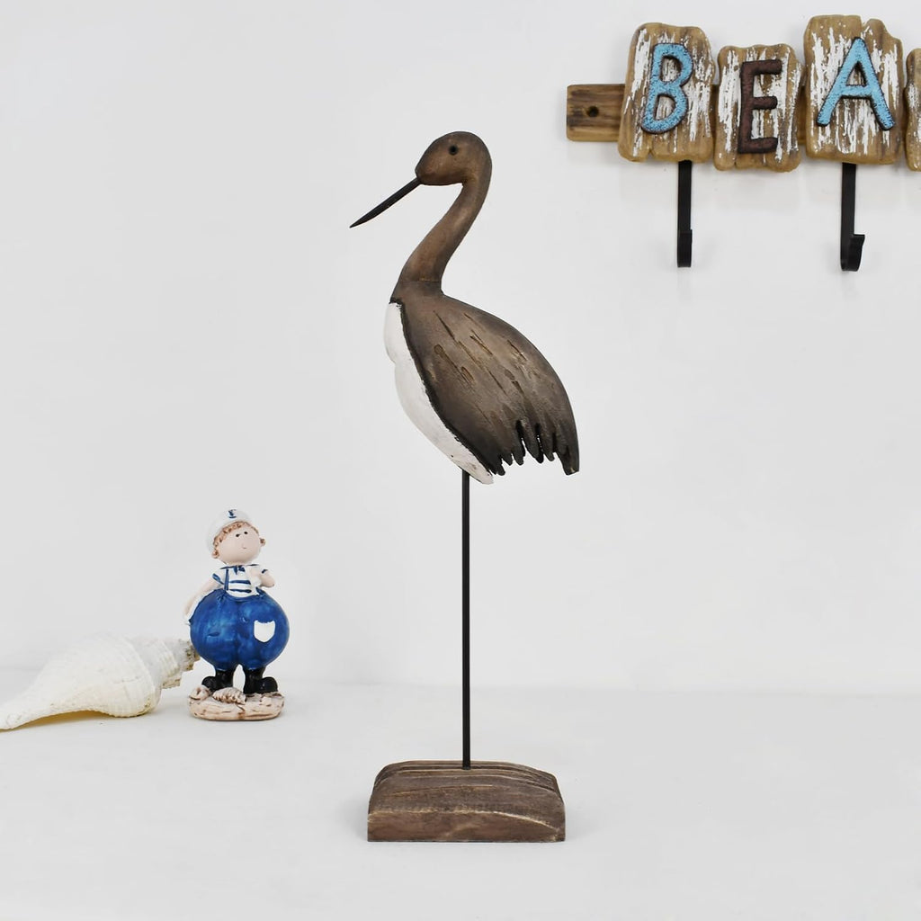 Wood Bird Statue Nautical Decor Decorative Sea Birds Sculpture Wooden Tabletop Figurine Coastal Ocean Beach Themed Decoration for Home Yard Bathroom Living Room (12.4" H)