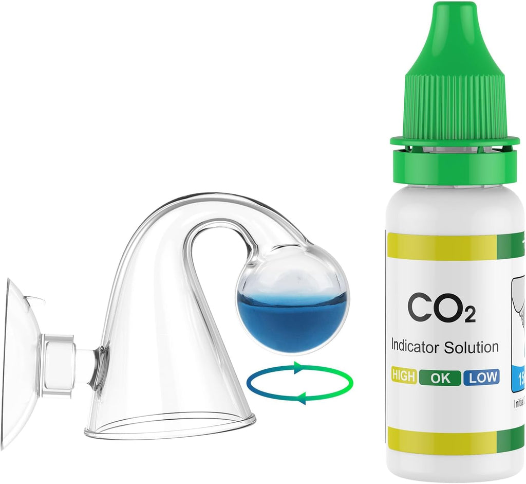 Pawfly Glass CO2 Drop Checker for Aquarium CO2 Indicator for Planted Fish Tank CO2 Monitor Kit with Solution & Suction Cups CO2 Detector Aquarium CO2 Tester Fish Tank Carbon Dioxide Checker