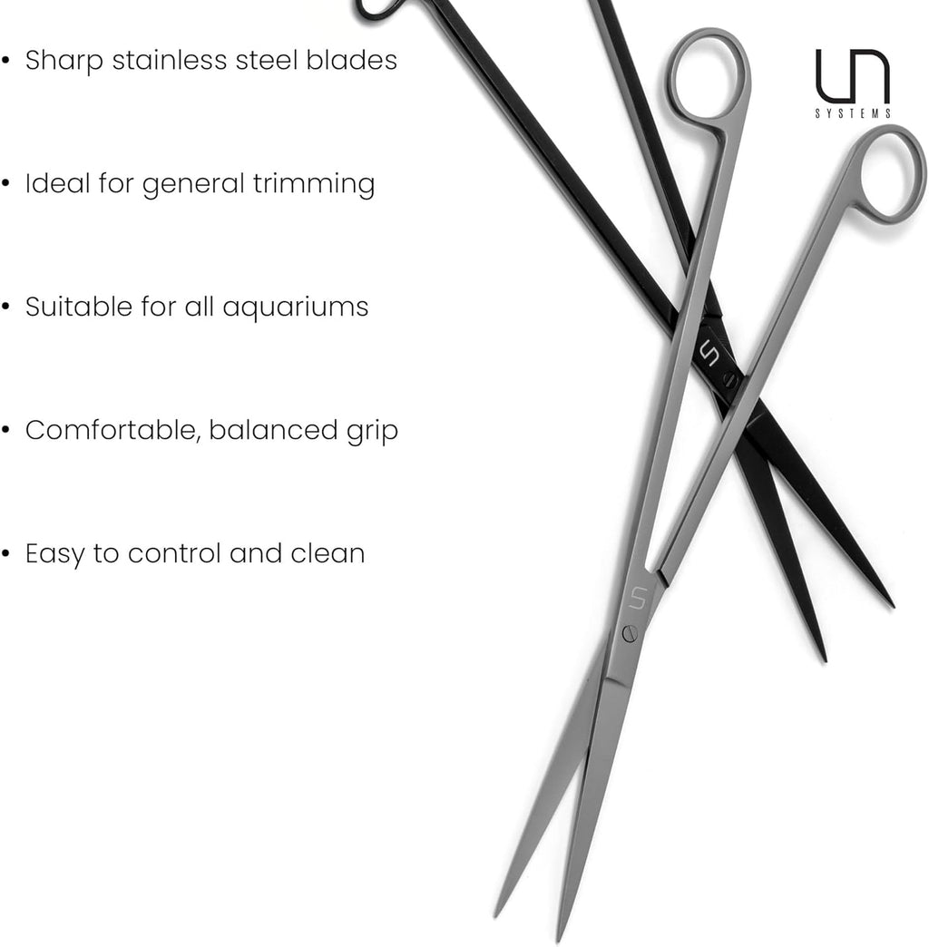 UNS Aquascaping Tools - Stainless Steel, Rust Resistant, Freshwater Planted Tank, Saltwater Reef Aquarium Maintenance Accessory - Trimming Stems & Carpets, Coral Cutting - Straight Scissors, Grey
