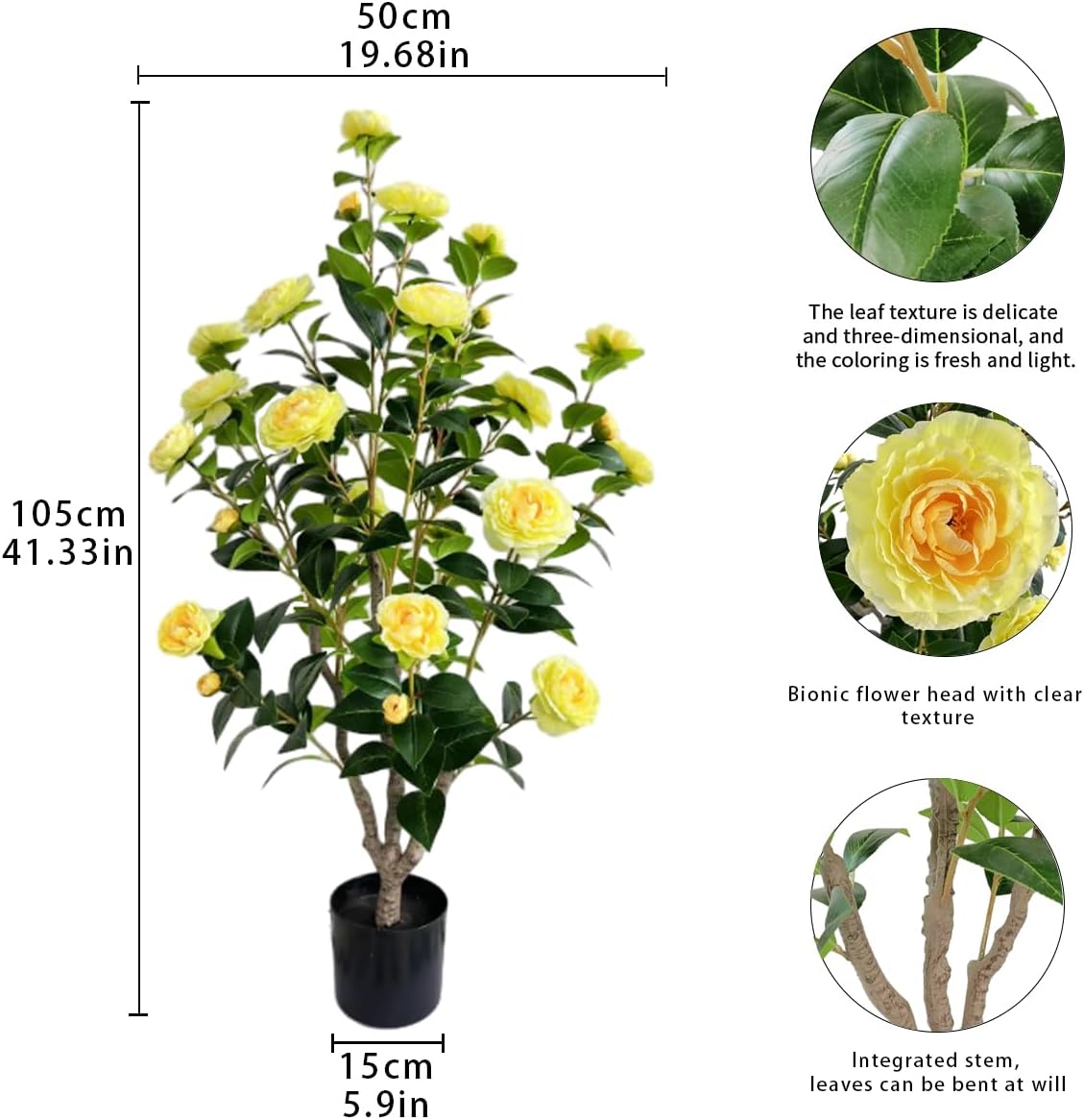 Artificial Camellia Tree 3.4ft Fake Trees pseudophyte (2, Yellow)