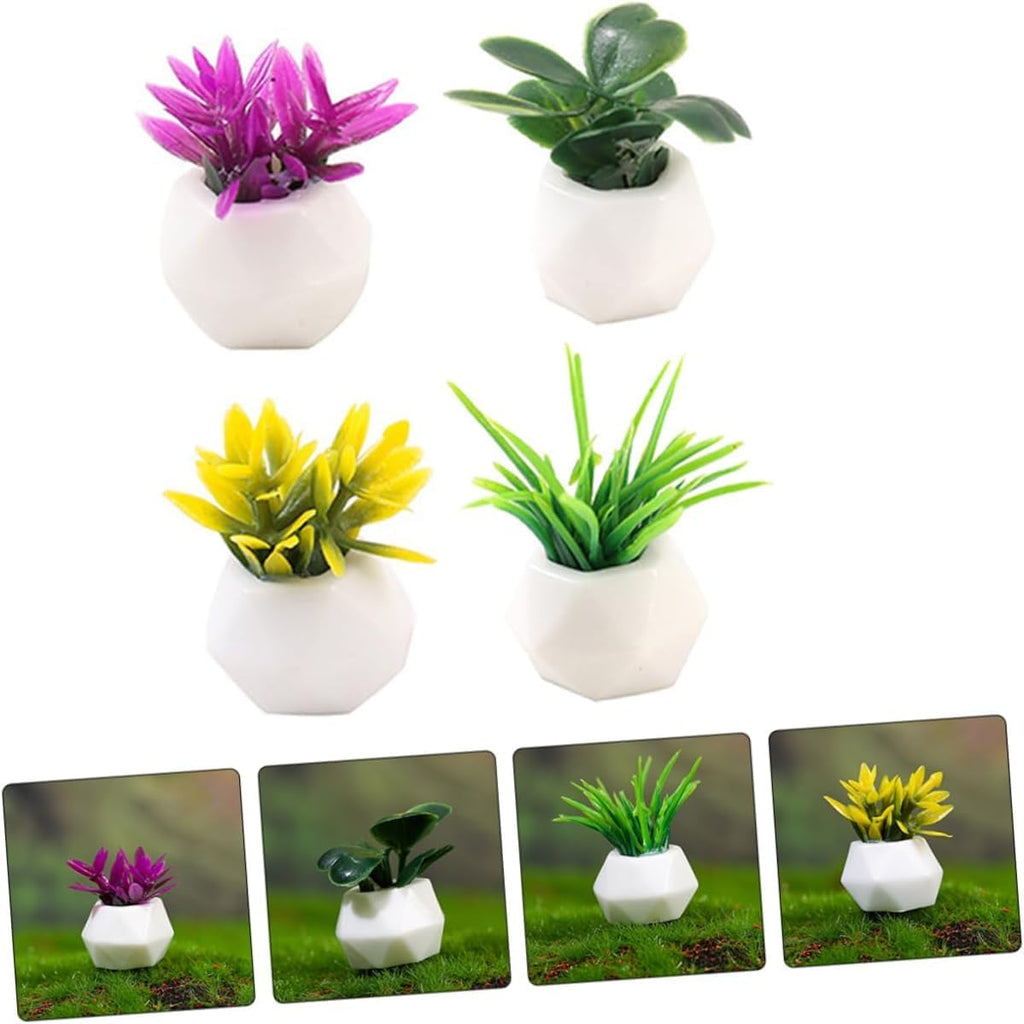 4PCS Mini Succulent Plant Resin Ornaments - Cute Car Dashboard Figurines Flower Pot Set - Fairy Garden，Birthday Cakes Decoration，DIY Aquascape Kit, Aquarium Moss Layout Desktop Landscape Accessories.