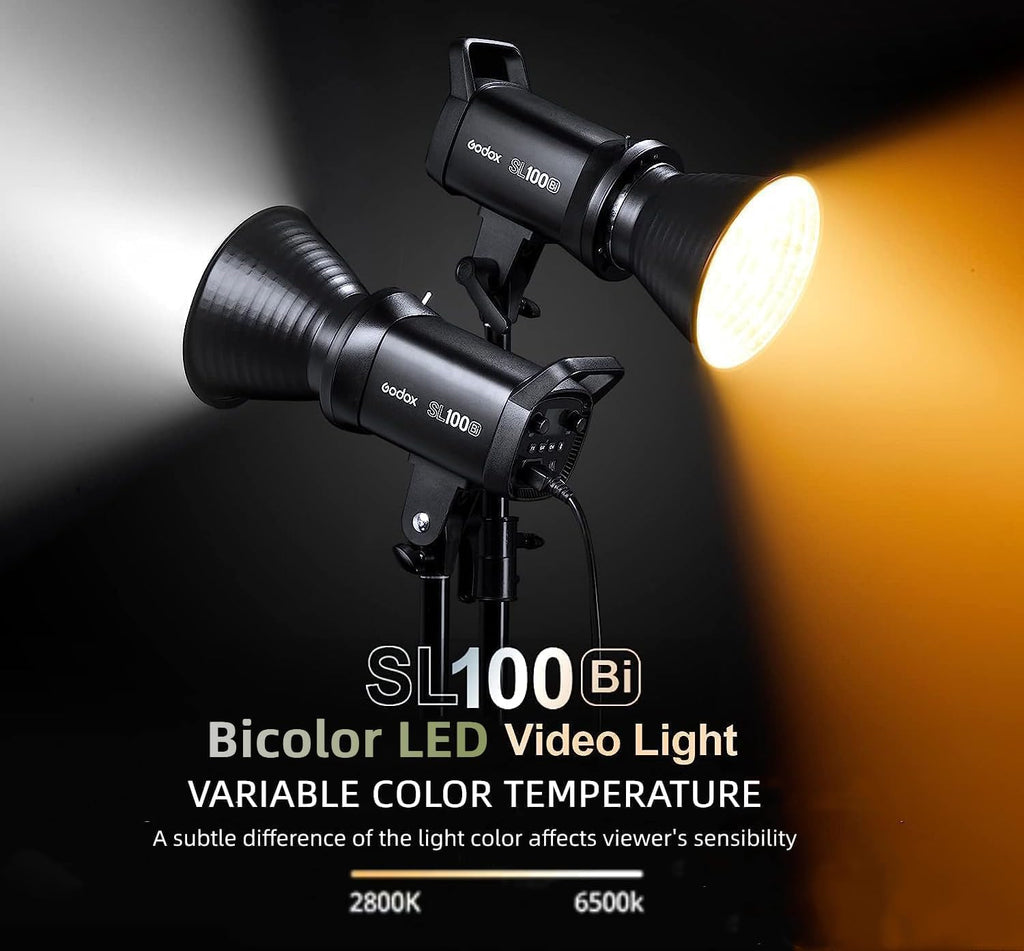 Godox SL100Bi 100W Bi-Color LED Video Light, 32100Lux@1M with APP Control, 2800K-6500K CRI/TLCI 96+/97+ Studio Light, 11 FX Effects Studio LED Continuous Video Light Bowens Mount
