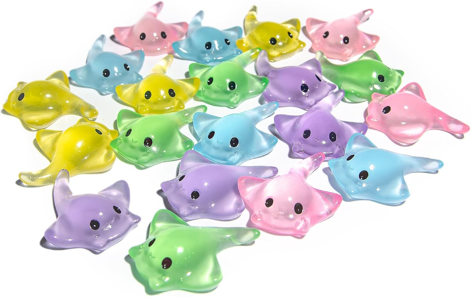 20Pcs Mini Resin Glow in The Dark Stingray Figurines - 6 Colors Realistic Cute Sting Ray Decorations for Terrarium Decor, Fairy Garden, Aquarium, Small Resin Animals with Storage Box