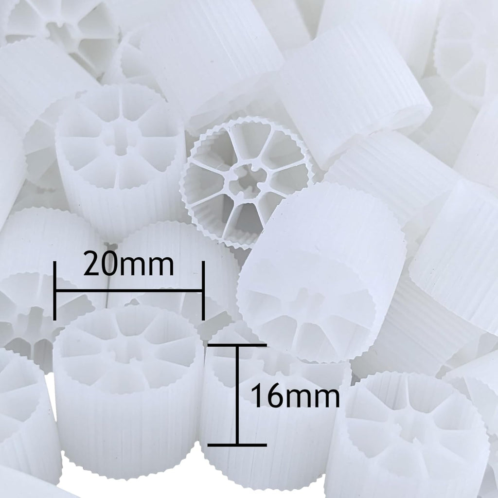 Moving Bed Bio Filter Media - 20mm, White, for Koi Ponds, Aquariums, Aquaculture, Aquaponics (1 Gallon)