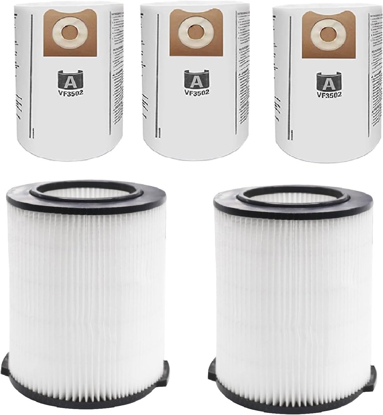 VF4000 Filter Replacement for Ridgid Shop Vac Filters 5-20 Gallon Ridgid Vacuum Filter 6-9 Gallon Husky Vacuum, with 2 Filter 3 Pack VF3502 Bags
