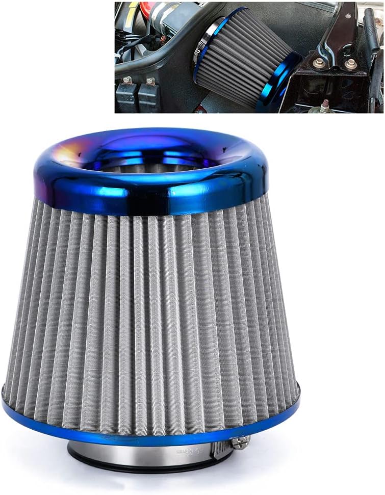 PTNHZ Universal Burnt Blue Neck 3" 76mm Car High Flow Cold Air Intake Air Filter Power Intake Air Inlet System Mushroom Head Air Cleaner