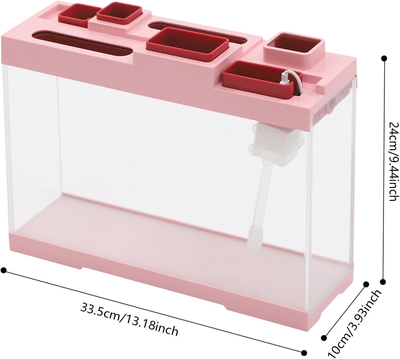 Tabletop Storage Fish Tank, 1Gal Modern Acrylic Betta Fish Tank Aquarium Kit with LED Lighting Desktop Acrylic Fish Tank Narrow Tabletop Fish Tanks for Home Office Decor, Bedrooms (Pink)