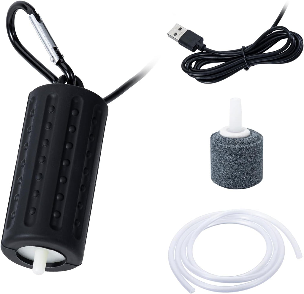 Aquarium USB Air Pump, Handsandrais Ultra Durable and Quiet Fish Tank Air Pumps, Mini USB Nano Pump with Energy Saving - Black