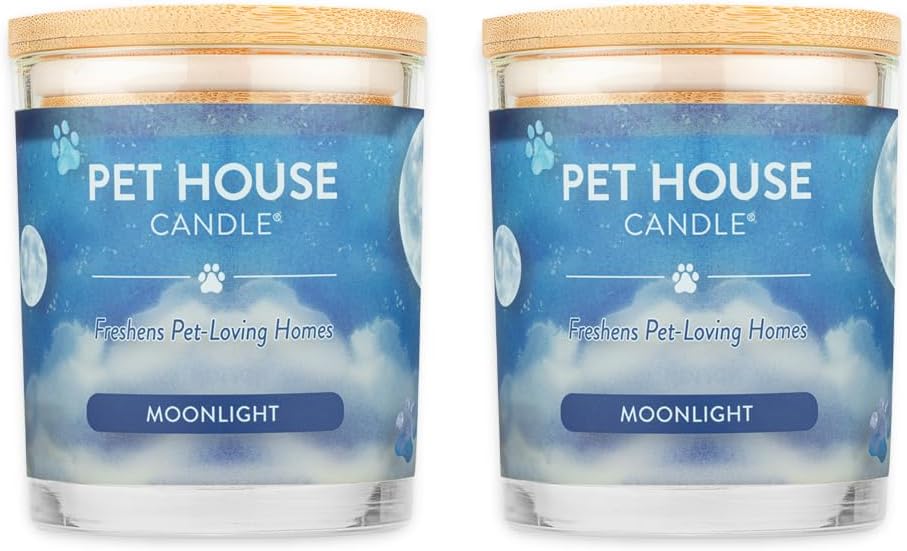 One Fur All Pet House Candle 2 Pack - Plant-Based/Soy - Clean Burning Scented, Long Lasting Pet Odor Candle for Home - Moonlight