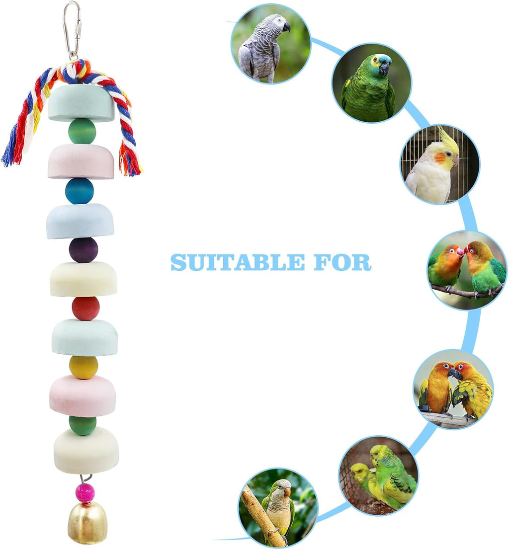 Mineral Chew Toy 2-Pack – Colorful Beaded Bird Toys with Bells | Beak Grinding & Foraging Enrichment for African Grey, Amazon Parrots, Budgies, Cockatiels, Conures