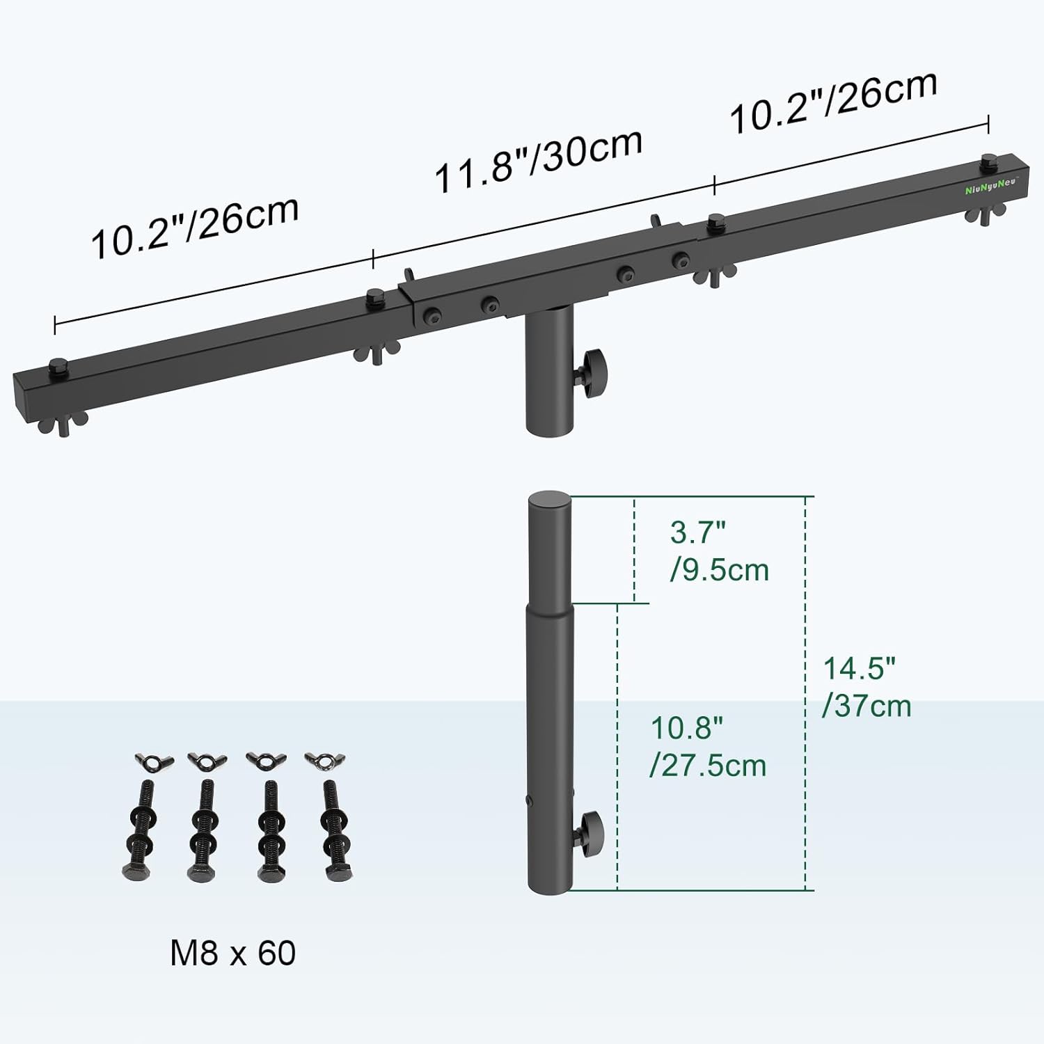 DJ Light Stand T-Bar Extension Cross Bar with 14.5" Extended Pole Mount for Par Light Stage Stand Tripod, Set of 2