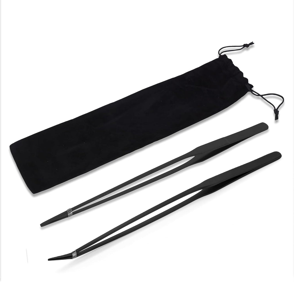 Mandala Crafts 15 Inches Black Stainless Steel Straight and Curved Aquarium Tweezers for Aquatic Plants – Long Aquascape Forceps for Fish Tanks, Hospital Tanks, Goldfish Bowls, and Terrariums