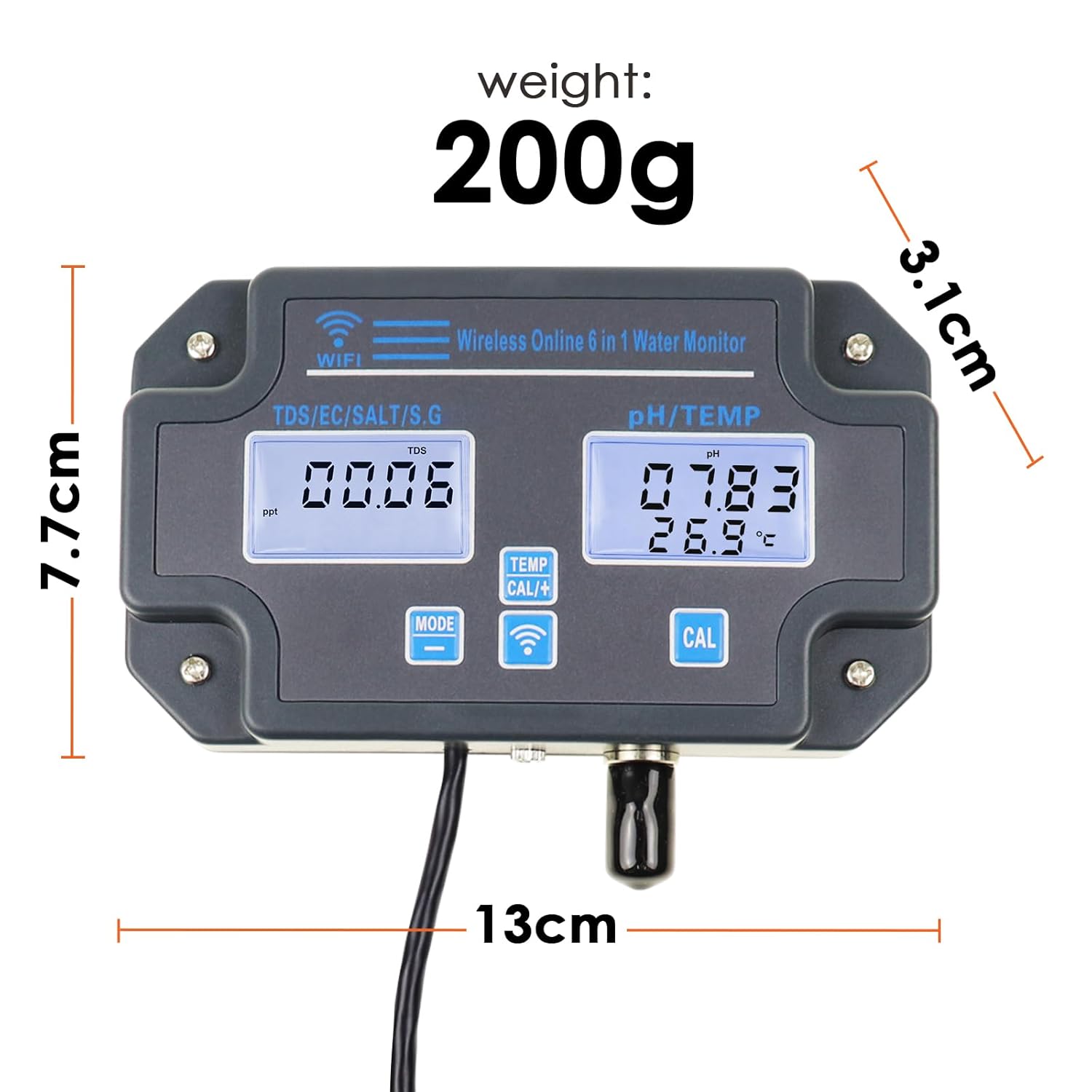 Water Quality Tester pH/EC/TDS/Salinity/SG/Temperature with Easy Calibration 24Hrs Online APP Monitoring for Fish Tank Aquariums Home Laboratory Smart Instrument