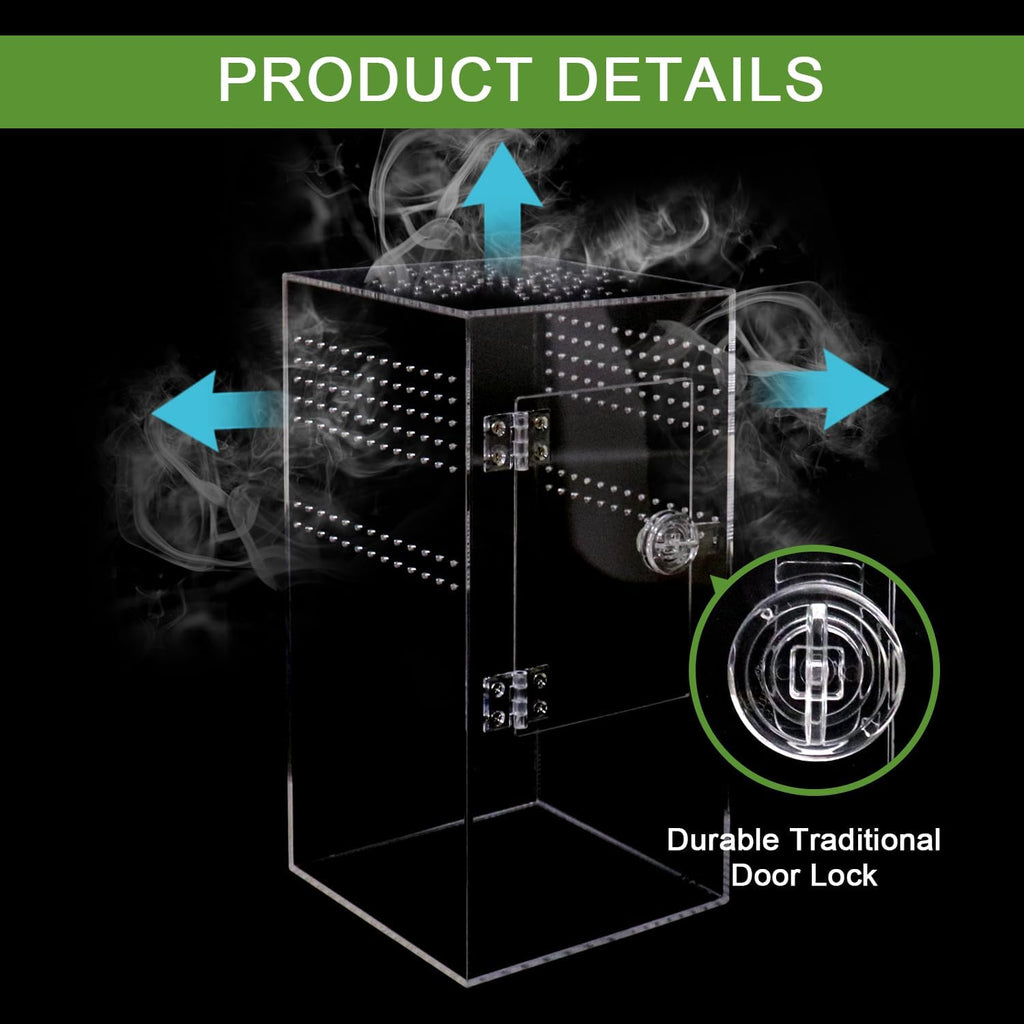 NANEEZOO Jumping Spider Enclosure with Front Opening Door, 6"x6"x12" Reptile Breeding Box Micro Habitat Terrarium for Small Tree Dwelling Reptiles, Spiders, Mantis & Invertebrates