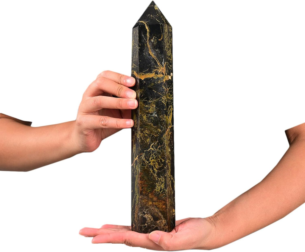 JIC Gem Large Pietersite Quartz Crystals Obelisk Tower Wand Points 6 Faceted Healing Crystal Wand Tower Home Decor Reiki Healing 2.6-3.0 Lbs