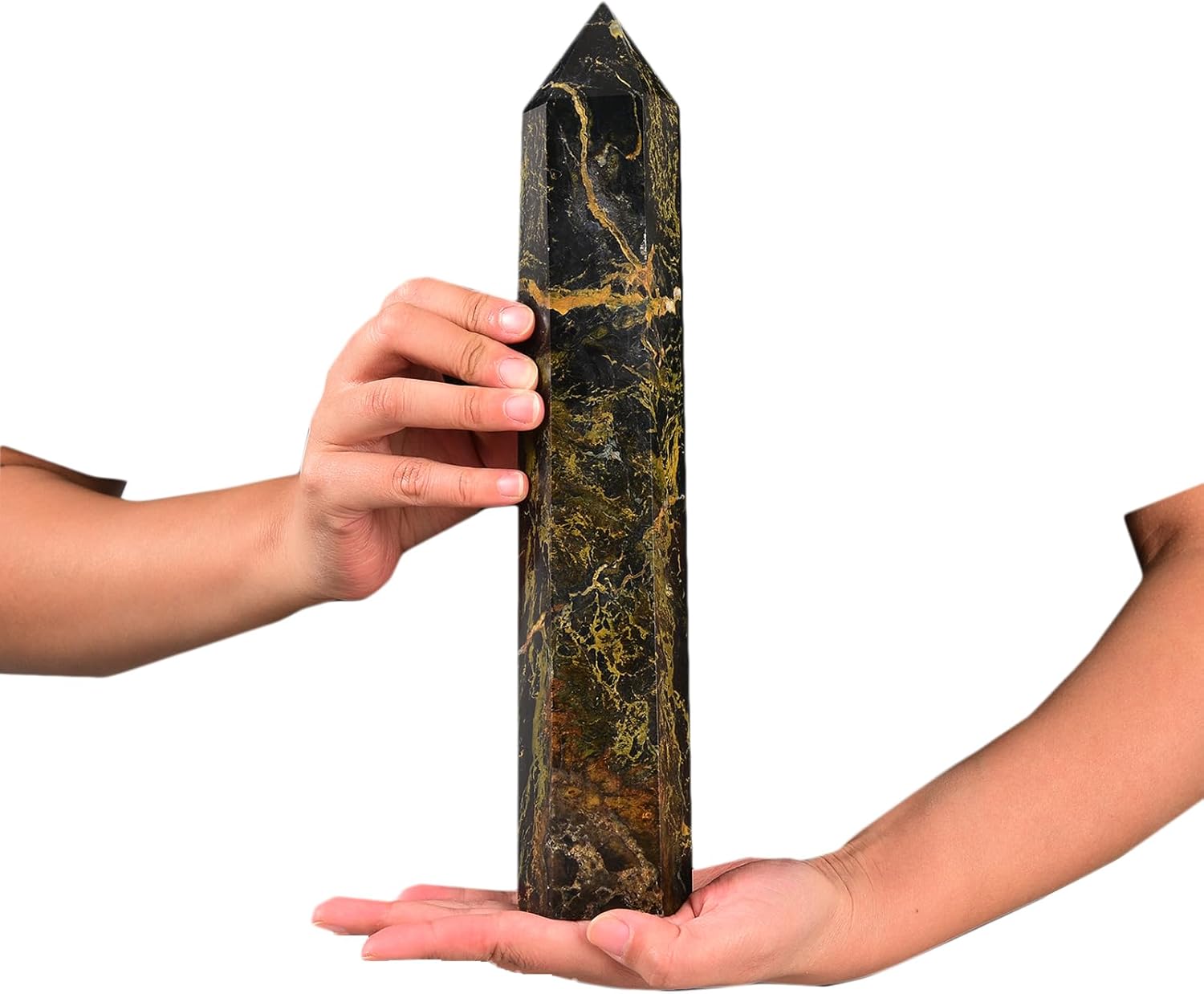 JIC Gem Large Pietersite Quartz Crystals Obelisk Tower Wand Points 6 Faceted Healing Crystal Wand Tower Home Decor Reiki Healing 2.6-3.0 Lbs