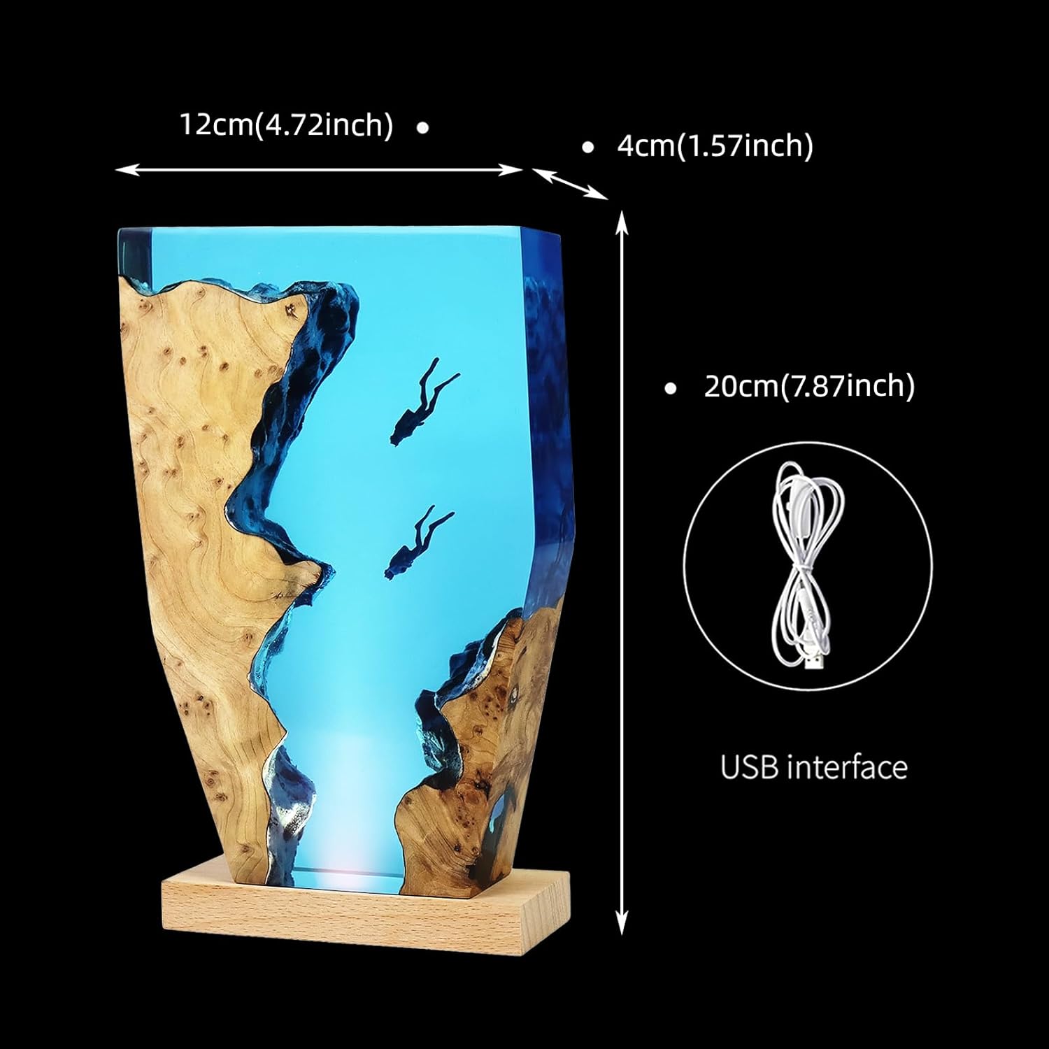 Epoxy Resin Lamp, Ocean Night Light,Artistry Home Decor Bedside Nightlight, Unique Resin Lighting, Nightstand Decorations for Bedroom, Suitable for Holidays(Two Divers)