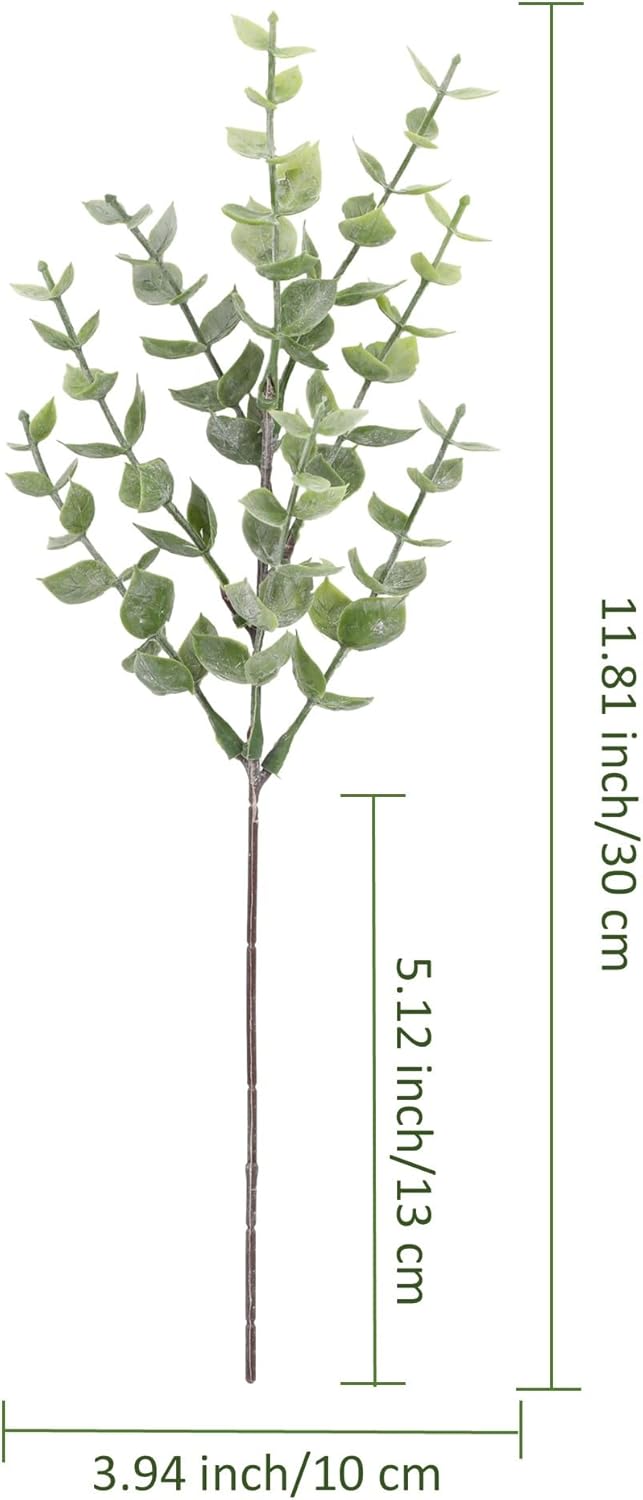 Artificial Eucalyptus Stem, Green Leaves, 12 Pack Green Faux Plant Branch, 12 inch Single Spray Fake Plants for Garden Office Patio Wedding Farmhouse Indoor Decoration