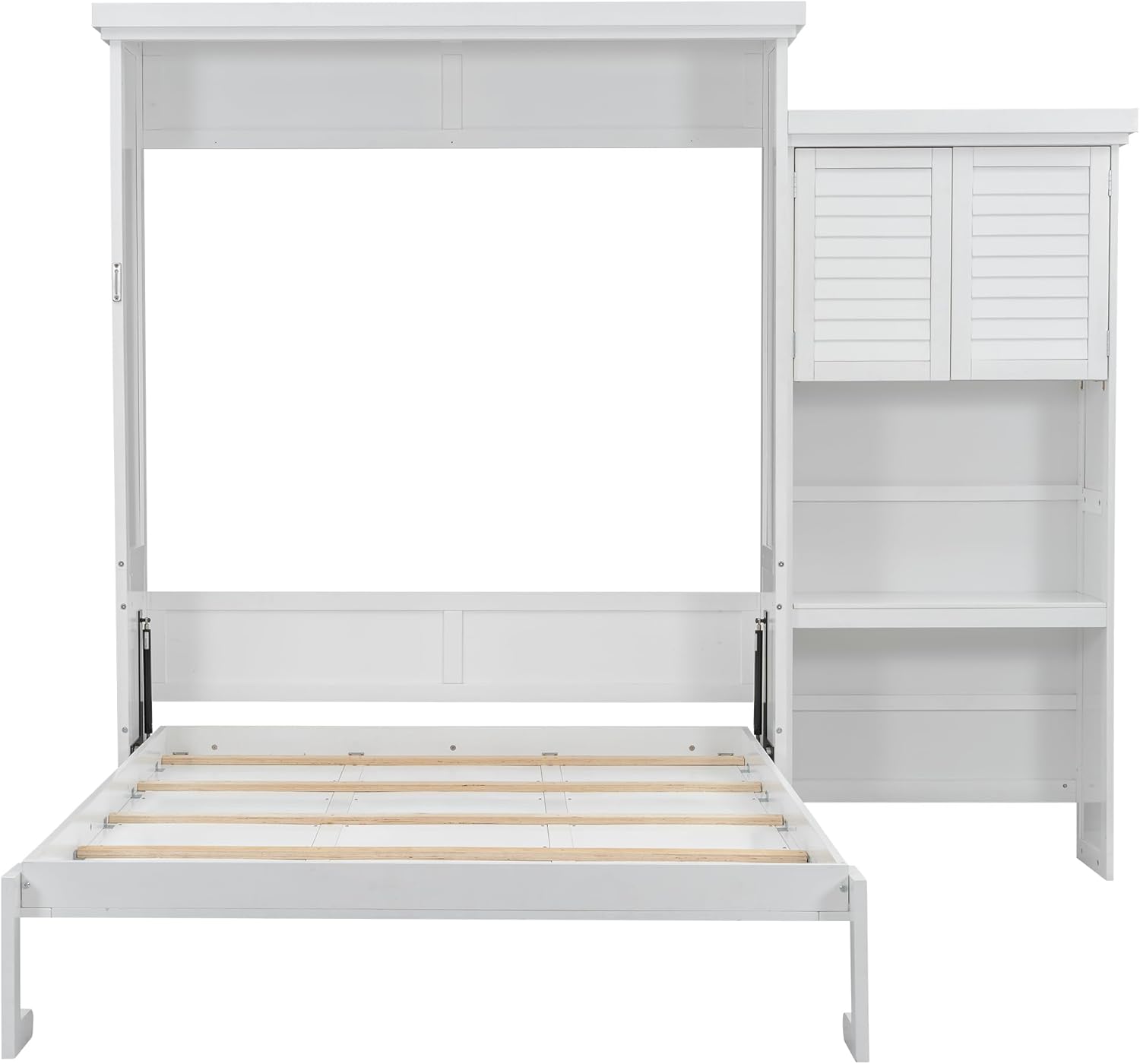 Merax Queen Size Murphy Bed with Multiple Storage Shelves,Wall Bed with Louvered Style Decoration,White