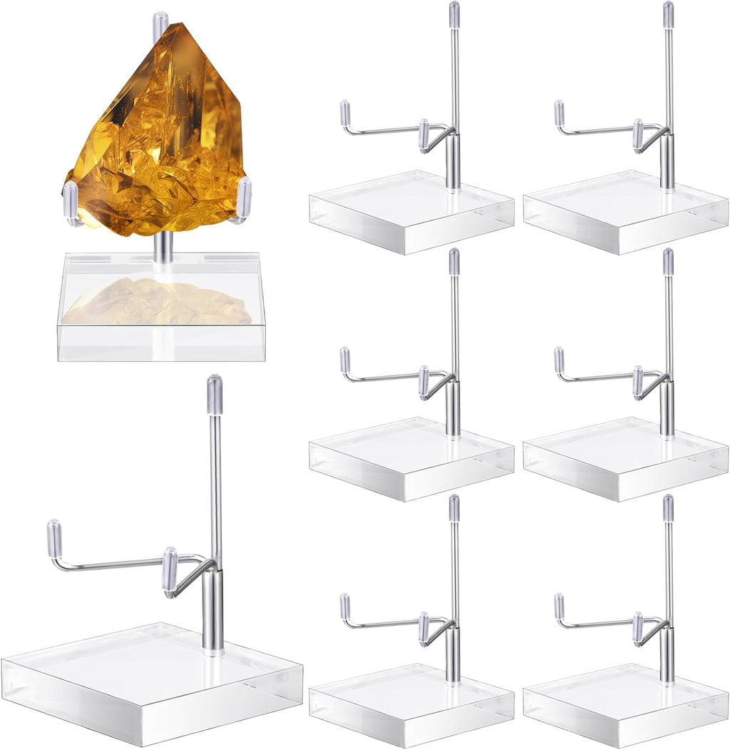 Kigley 8 Pcs Adjustable Metal Arm Display Stand Crystal Holder Easel Display with Acrylic Base Easel Rock Mineral Stand for Geodes Mineral Agate Collection(Silver,2.4 x 2.4 x 3.5 Inch)