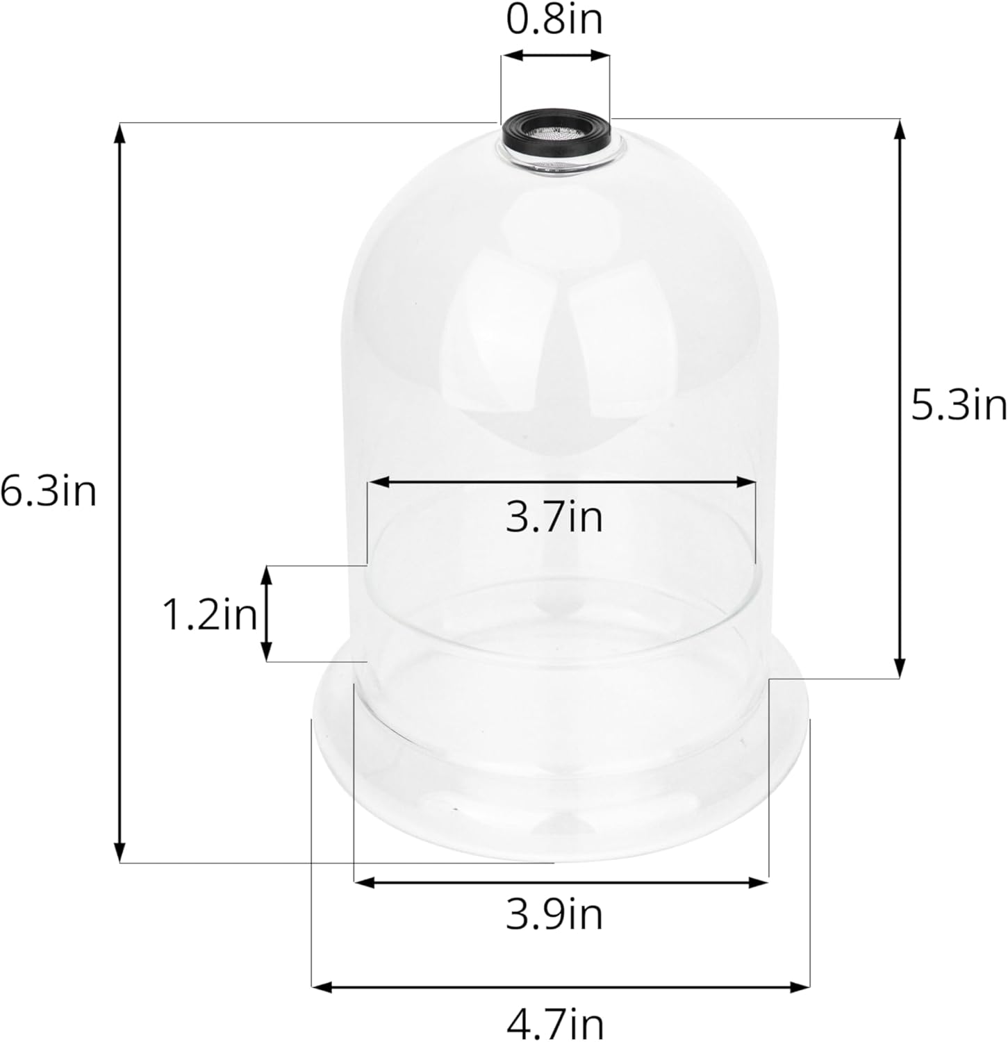 Small Glass Dome with Base and Air Hole - 4.7 x 4.7 x 6.3 Inch - Clear Glass Cloche Bell Jar, Home Indoor Tabletop Decorative Terrarium, (No Plants Included)