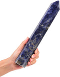 JIC Gem Large Blue Sodalite Obelisk Tower Points Natural Healing Crystal Wand Blue-Veins Stone Quartz Crystals Tower Wand 6 Faceted Single Point 2.2-2.6 Lbs