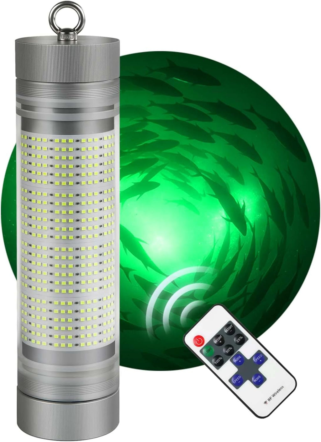 Rechargeable Underwater Fishing Light, Built-in Battery & Cordless, Remote Dimmable, Auto-On in Water, IP68 Waterproof, Multi-Color, Suitable for Boat, Dock, Freshwater, and Saltwater