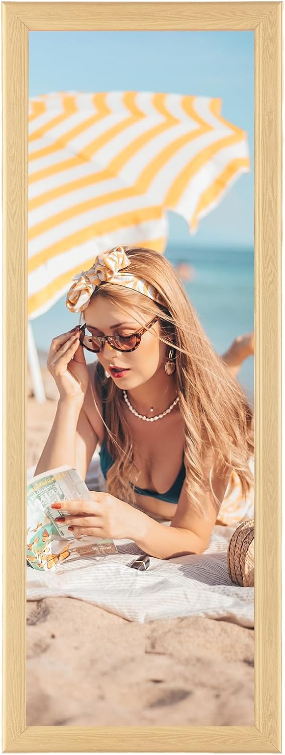 13x39 Wood Frame, Rustic Natural Wooden 39x13in Poster Picture Frame, Modern Beige Woodgrain 13 x 39inch Gallery Wall Photo Frame with HD Plexiglass, Horizontal Vertical Wall Mounting Display 1pcs