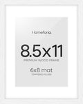 Homeforia 8.5 by 11 Picture Frame White, High End Oak 8.5 x 11 Wood Frames with Mat 6 x 8 inch Photo, 8.5by11 Wooden Frame Matted to 6x8 Art, Wall or Tabletop Frame, Tempered Glass, Wall Kit, Set of 1