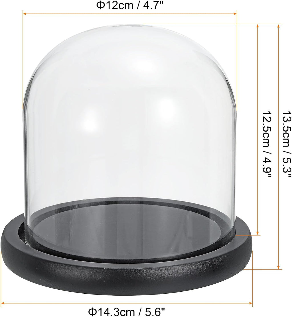 PATIKIL 4.9"x4.7" Clear Cloche Glass Dome, Glass Bell Jar Display Case Tabletop Centerpiece with Black Wooden Base for Christmas Home Decor