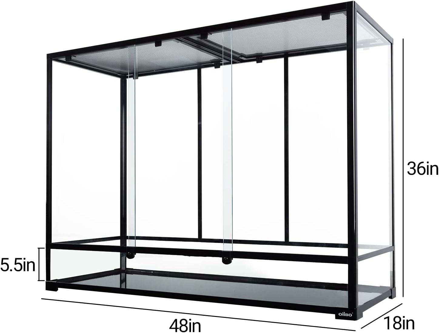 OiiBO 135 Gallon Reptile Terrarium, 48" x 18" x 36" Full Tempered Glass Vertical Reptile Tank,Front Sliding Door with Top Screen Ventilation Reptile Amphibian Tall & Extra-Long Habitat Enclosure Cage
