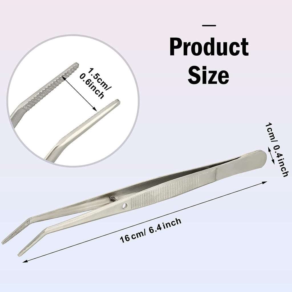 Honoson 10 Pcs Stainless Steel Tweezers for Crafting with Curved Serrated Tip Multipurpose Forceps Sewing Machine Tweezers Bulk (Silver)