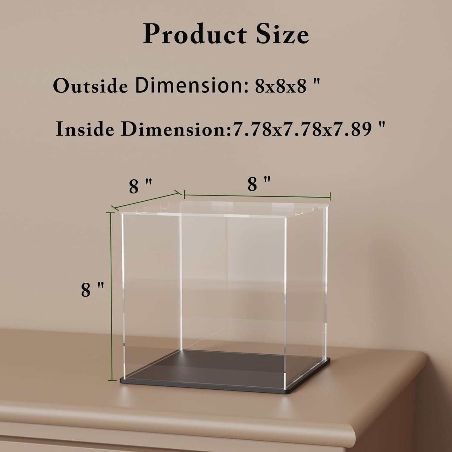 SVENJBB Acrylic Display Case, 8x8x8 Inch Cube, Clear Acrylic Box with Matte Black Base and Lid for Collectibles and Figures