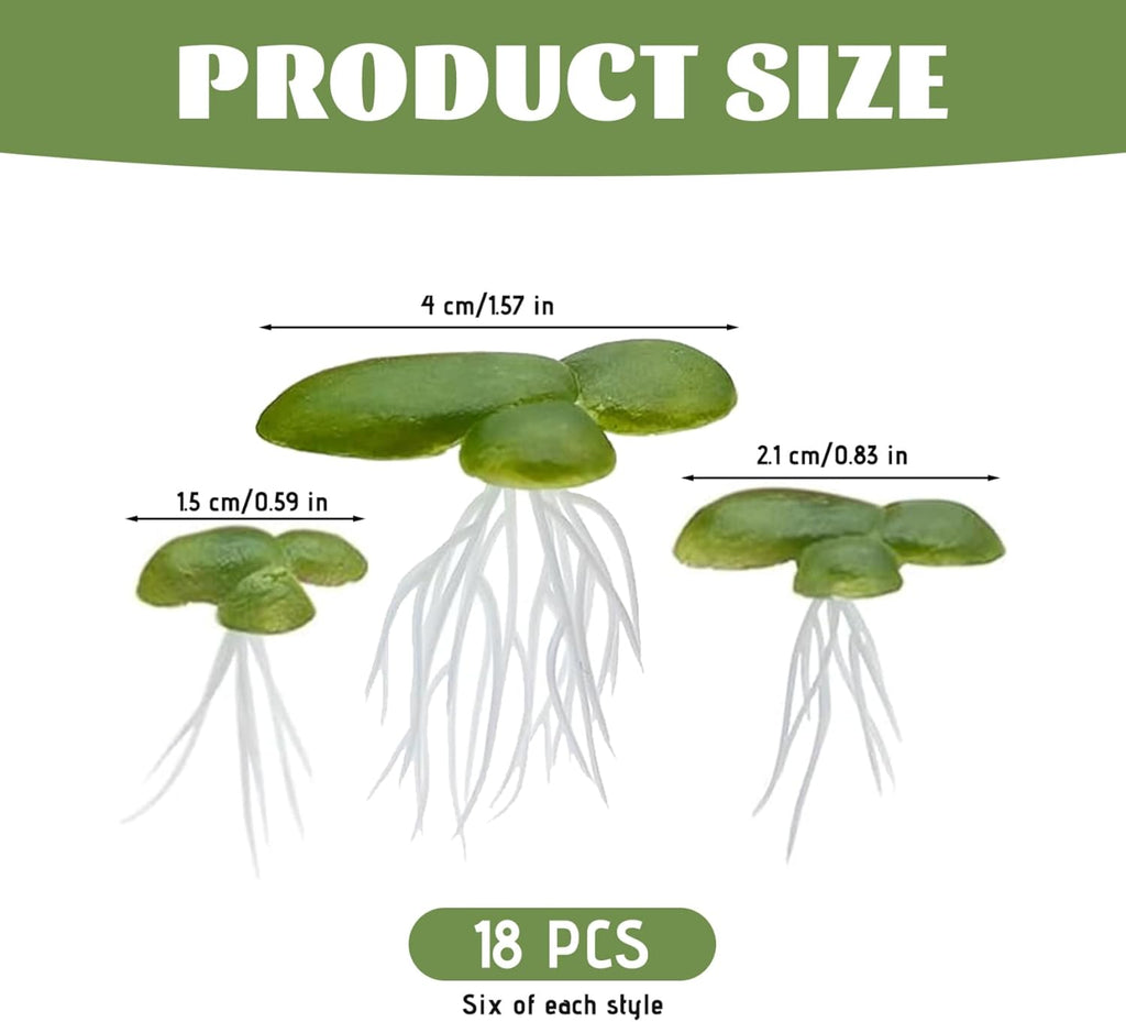 Floating Aquarium Plants, 18Pcs Lifelike Mini Green Duckweed with, 3 Sizes Plastic Floating Plants for Aquarium Fish Tank Decor for
