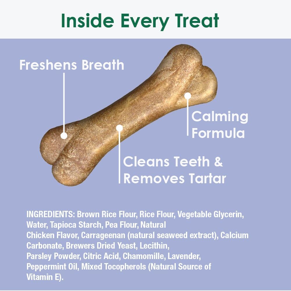 Bonies Natural Calming Formula Small-Sized Single Bone - Contains Chamomile & Lavender, Help Anxiety, Excessive Barking & Trembling, Chicken Flavor, Small Dog, 15 Bones