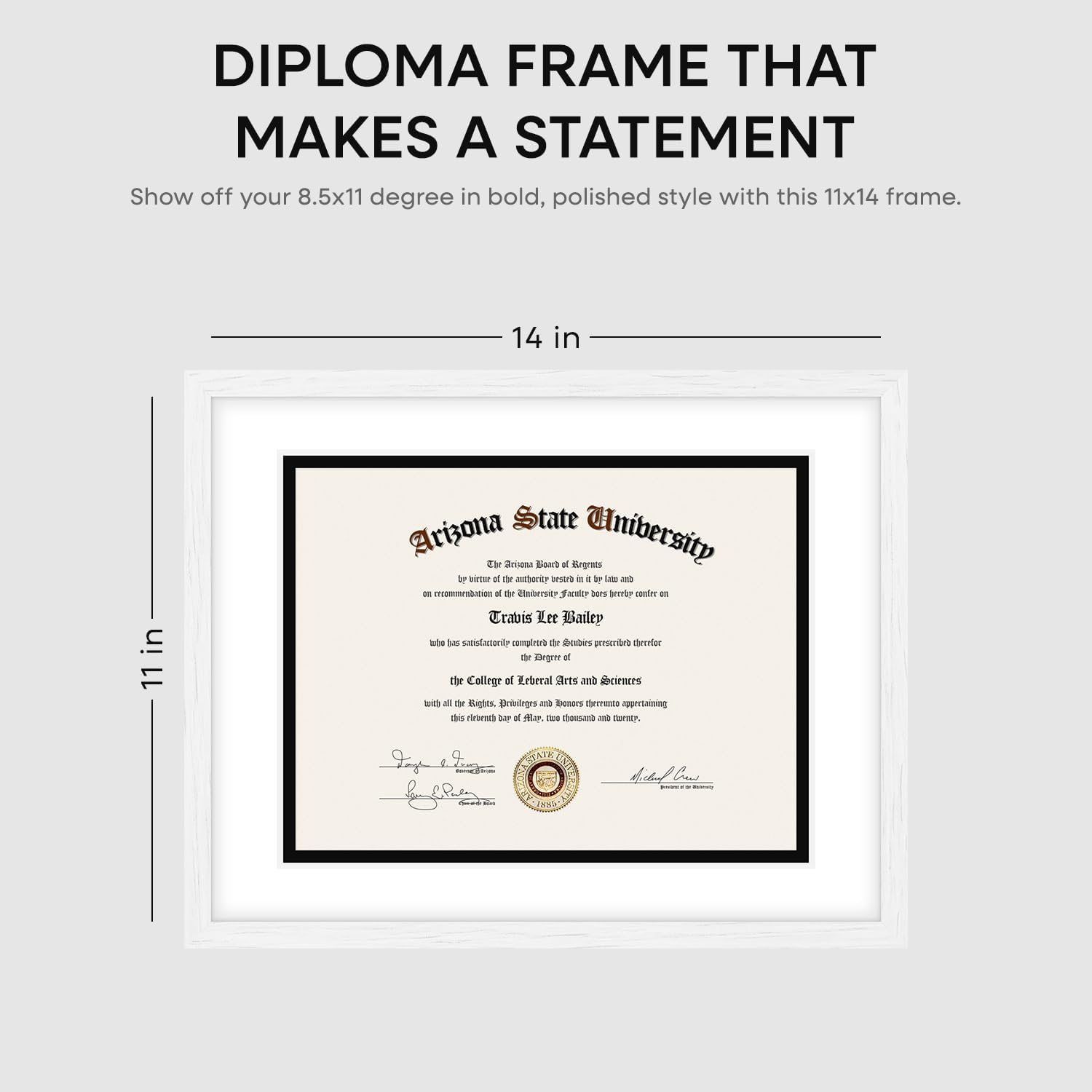 Homeforia 11x14 White Diploma Frame, High End Black Oak 11 x 14 Certificate Wood Frames with Mat 8.5x11, 14x11 Wooden Document Matted Frame, Award Graduation Frames, Tempered Glass, Wall Kit, Set of 1