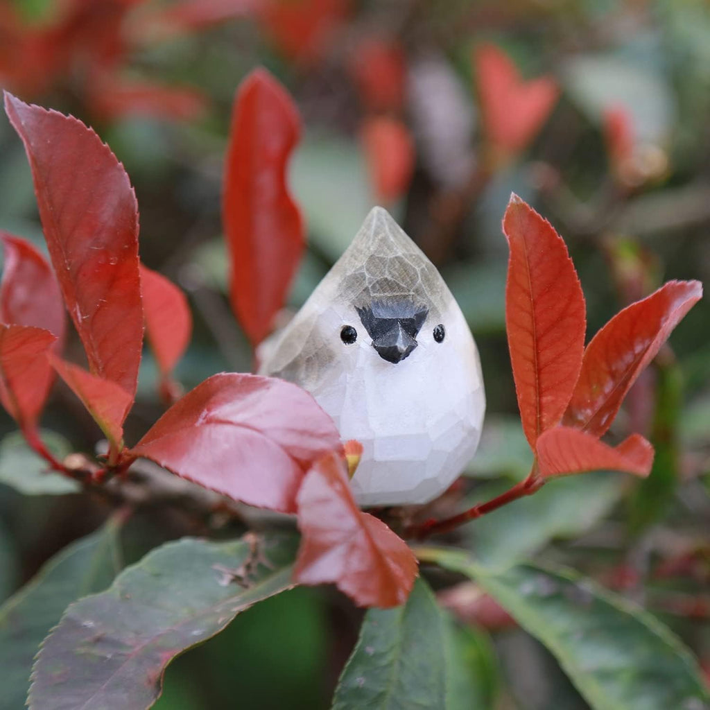 Handmade Wooden Carved Bird Decor - Sculpted Hand-Painted Figurines, Small Home Statue, Shelf Decor, BFF Gifts for Bird Lovers (Tufted Titmouse)