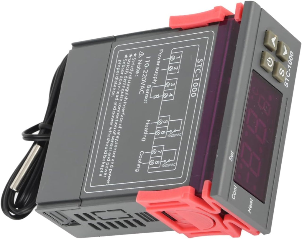Estink Digital Temperature Controller, STC-1000 Thermostat with Dual Mode for Cooling and Heating, 10A 250VAC, -58°F~210°F Range for Aquarium Incubator Greenhouse