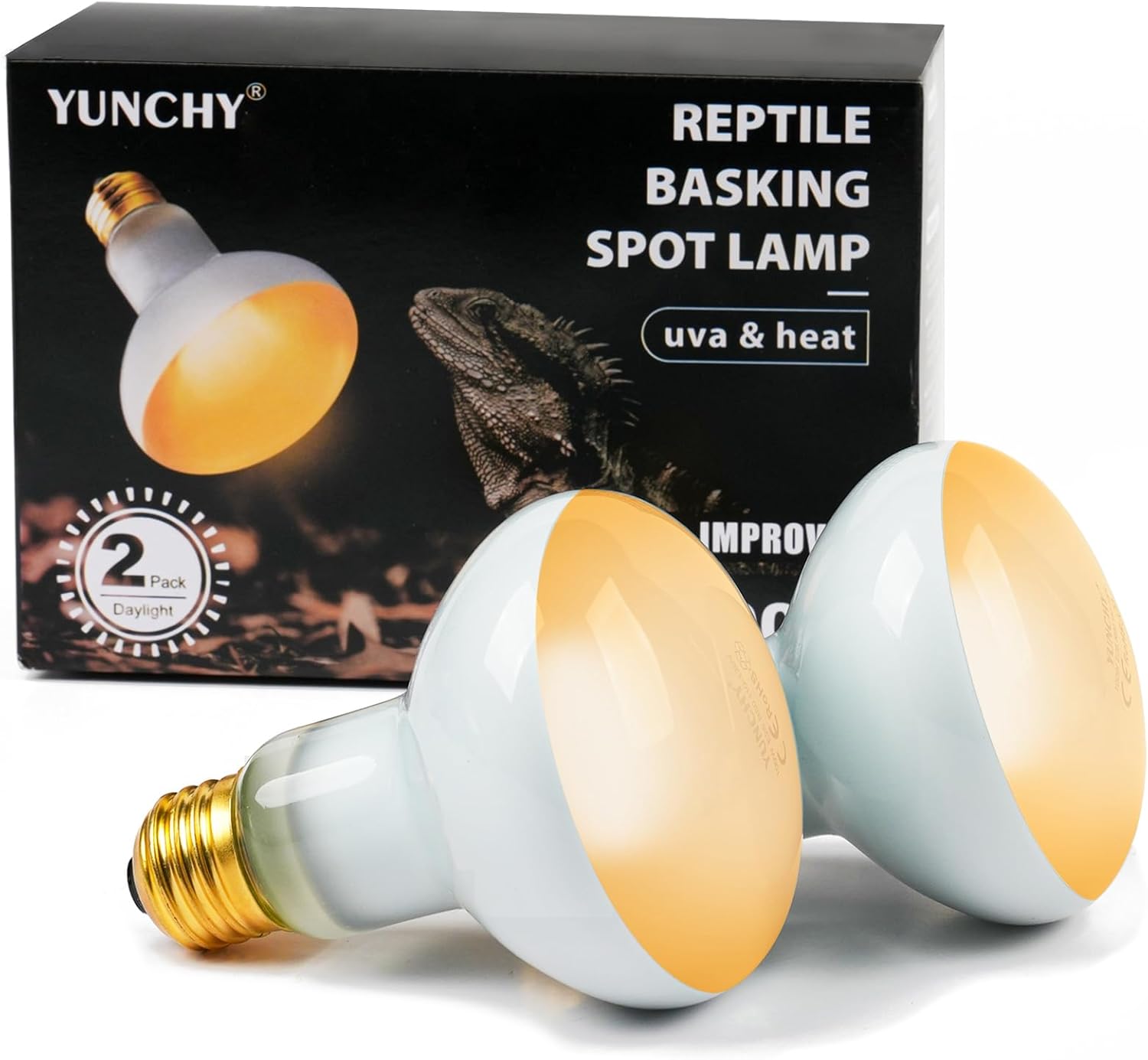 Reptile Heat Lamp, 150W Heat Lamp Bulbs for Reptiles 2 Pack, Amphibians Basking Heat Lamp Bulbs, UVA Daylight Basking Light for Reptiles, Bearded Dragon, Lizard, Turtle, Chicken